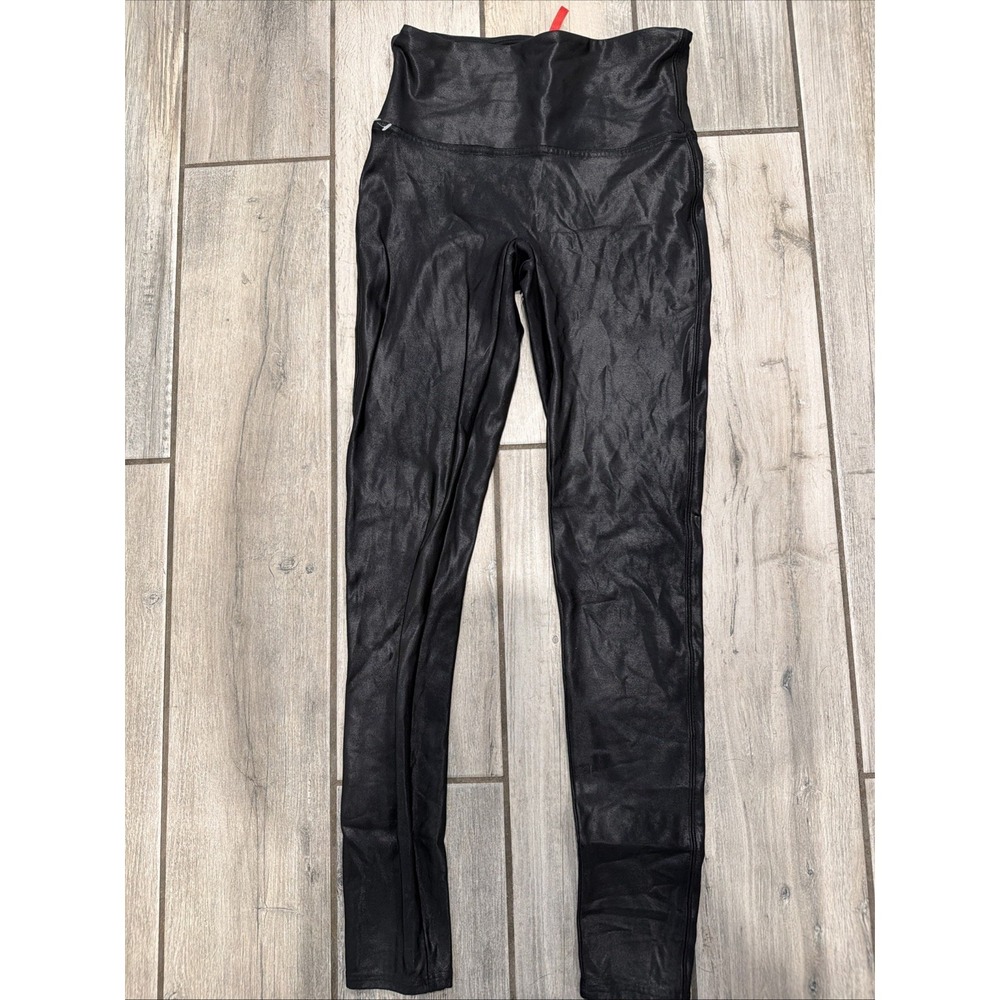 Women's Spanx Faux Leather Leggings Mid Rise Shiny Black Medium